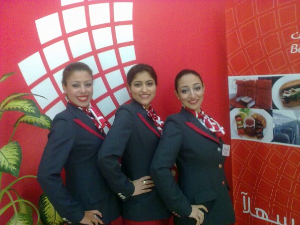 amira yasmin and mona gharib in bahrain air uniform