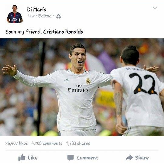 دي ماريا يؤكد اقتراب رحيل رونالدو عن ريال مدريد دي ماريا