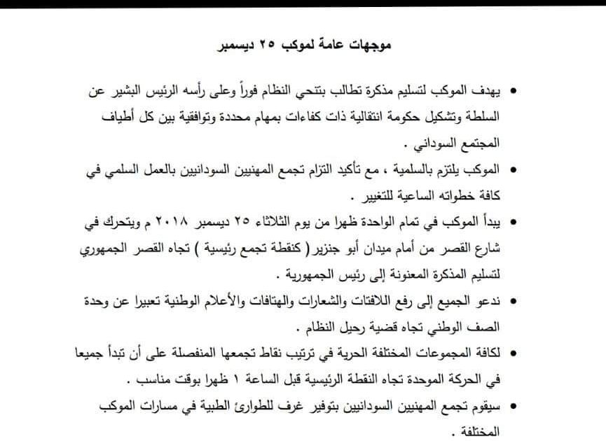 موكب سلمي للقصر الجمهوري يوم غد الثلاثاء للمطالبة بتنحي البشير FB IMG 1545668727099