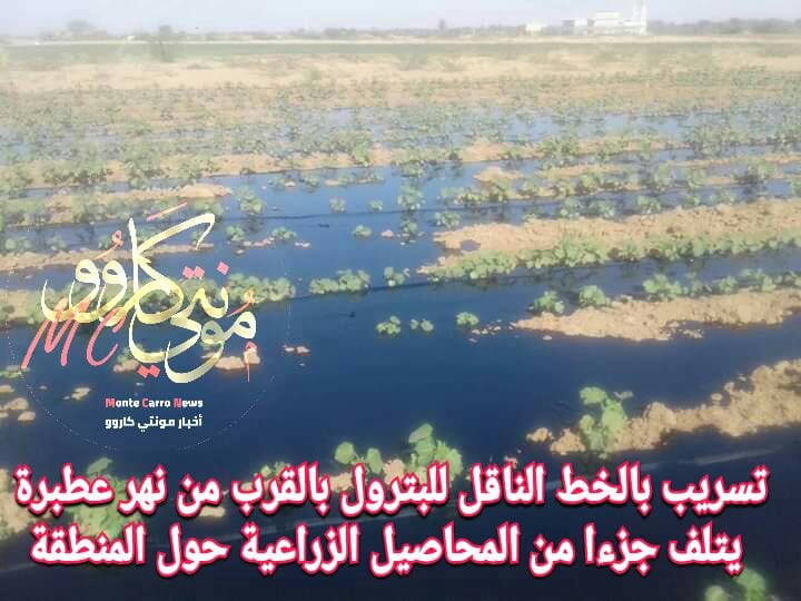 تسريب بالخط الناقل للبترول يتسبب في تلف المحاصيل بعطبرة النفط