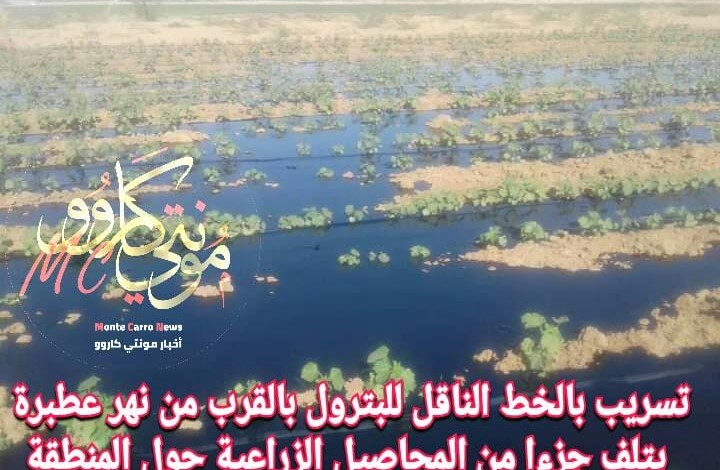 تسريب بالخط الناقل للبترول يتسبب في تلف المحاصيل بعطبرة النفط