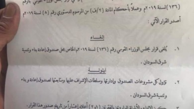 البرهان يلغي قرار حل صندوق إعادة بناء وتنمية شرق السودان مجلس عسكري