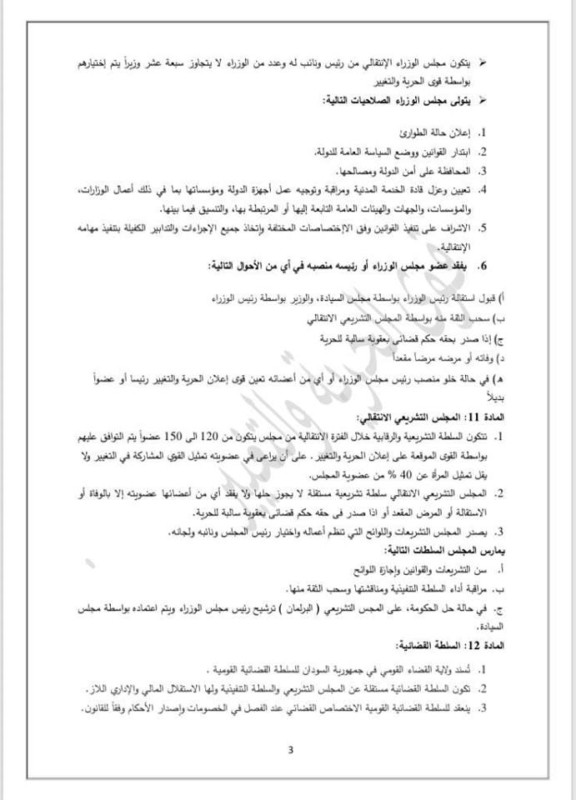 عاجل: تجمع المهنيين ينشر الوثيقة الدستورية المقترحة للمرحلة الانتقالية وثيقة الدستور 3