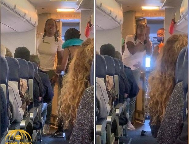 شاهد انفعال وصراخ امرأة أمريكية من أصول أفريقية بعد طردها من الطائرة امريكية في الطائرة
