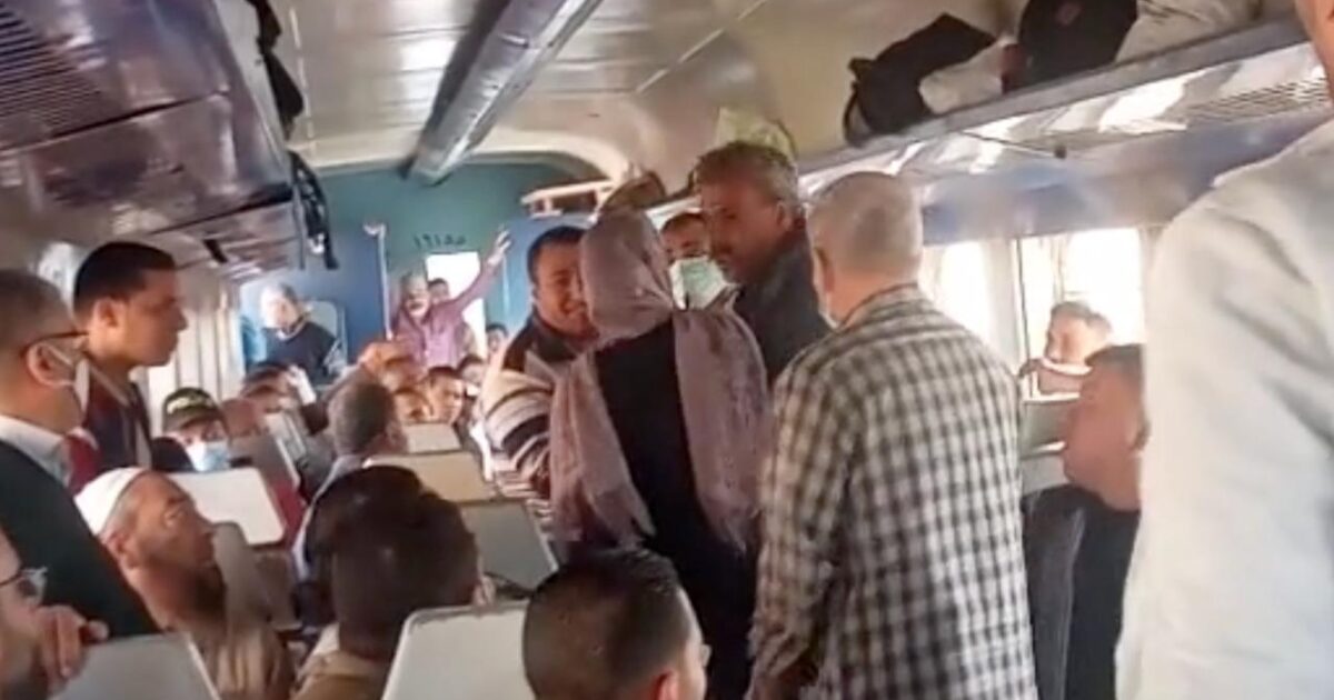 شاهد مشاجرة بين سيدة وبائع تذاكر داخل قطار في مصر مشاجرة
