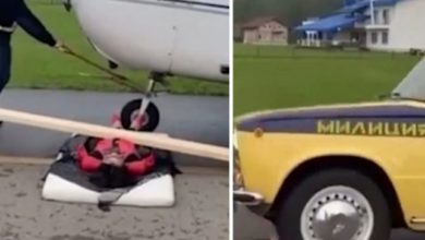 سيارة وطائرة فوق جسد مرأة