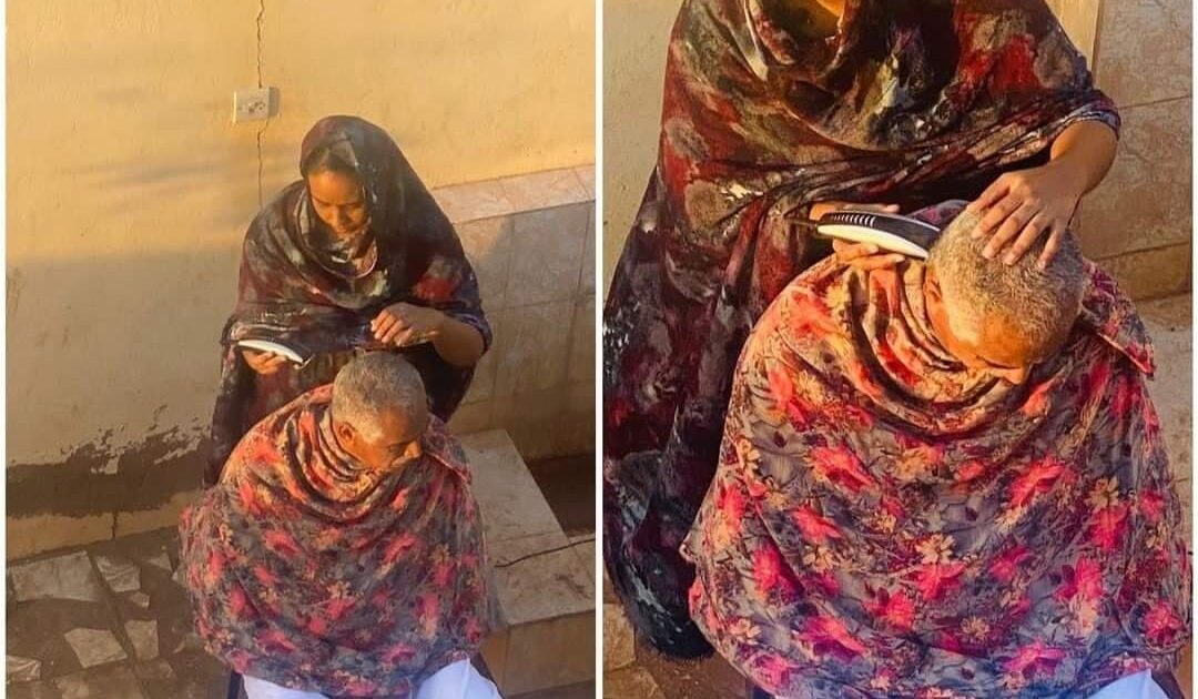 أثارت إعجاب الجميع..فتاة سودانية تهذب شعر والدها و الإبتسامة تعلو وجهها فتاة .. حلاقة