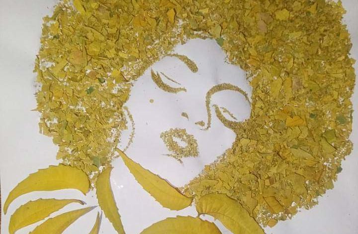 من أوراق النيم..رسامة سودانية تبدع في خلق لوحة رائعة IMG 20220302 WA0005