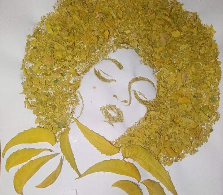 من أوراق النيم..رسامة سودانية تبدع في خلق لوحة رائعة IMG 20220302 WA0005