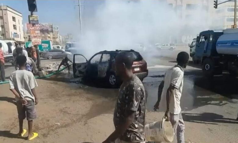 بالصور..احتراق سيارة توسان بشارع الستين في الخرطوم احتراق عربة عربية