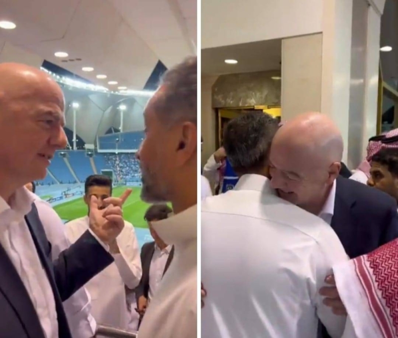 شاهد.. لحظة لقاء سامي الجابر ورئيس الفيفا أثناء حضورهما مباراة الهلال ومومباي تنزيل 75