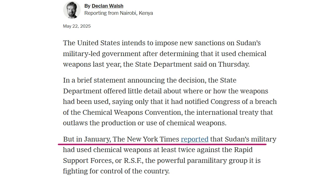 شاهد الفيديو ..مراسل أمريكي زار الخرطوم اثناء الحرب كتب تقرير الأسلحة الكيميائية image 2025 05 23 094556722