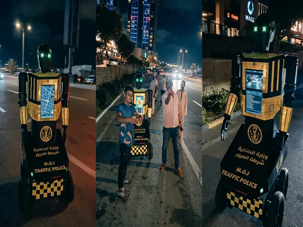 "رجل المرور الآلي" يصل مصر.. روبوت يتحدث مع المواطنين ويحل الازدحام رجل مرور الي