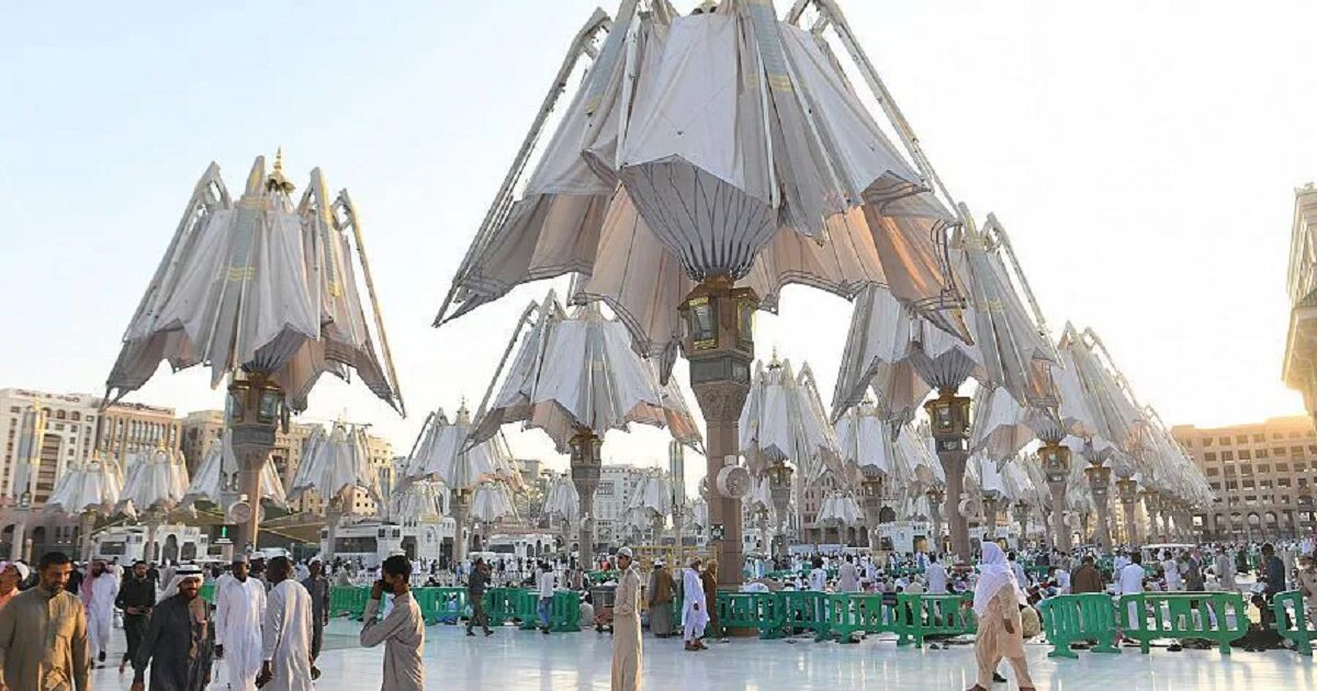 تفاصيل هندسية عن أكبر منظومة تظليل بالمسجد النبوي مظلات المسجد النبوي